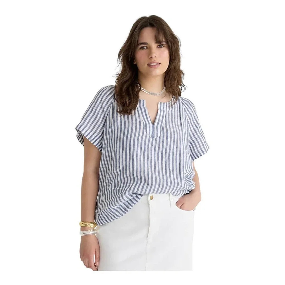 J crew Flutter-sleeve linen V-neck top in stripe